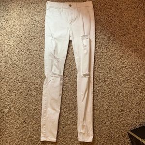 Hollister white high rise ripped skinny jeans